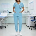 thumbnail image 4 of SuTry Women's 2 Piece Scrubs Set V Neck Short Sleeve Top Jogger Pants Drawstring Waist Medical Workwear Uniform with Pockets, 4 of 8