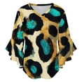 thumbnail image 5 of Teal Leopard Print Abstract Pattern Women's V-Neck Blouse With 3/4 Ruffled Bell Sleeves Casual Top Ladies Blouses, 5 of 7