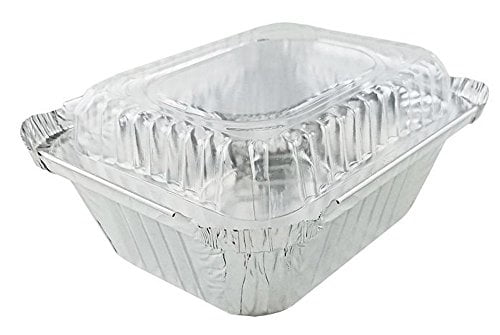 Pactogo 1.5 Lb Disposable Aluminum Foil Pans With Lids - Pack Of 50 Sets (Oblong)