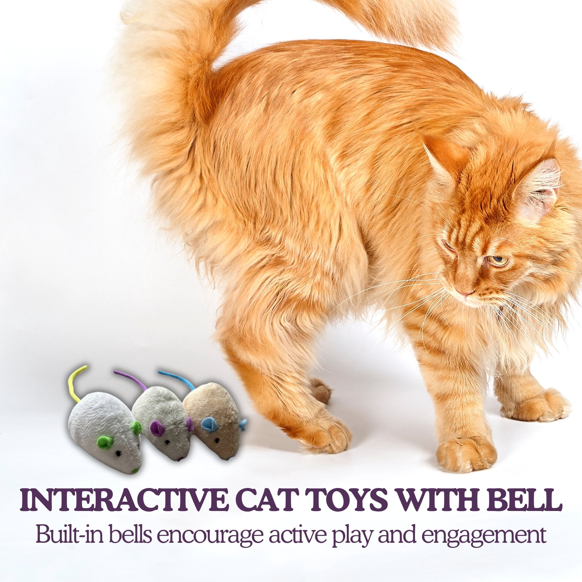 Klassique Logistics Plush Cat Mouse Toys with Bell, 6-Pack (Total of 18) Interactive Cat Toys for Indoor Cats, Soft Plush Kitten Chase & Chew Toys, Assorted Colors