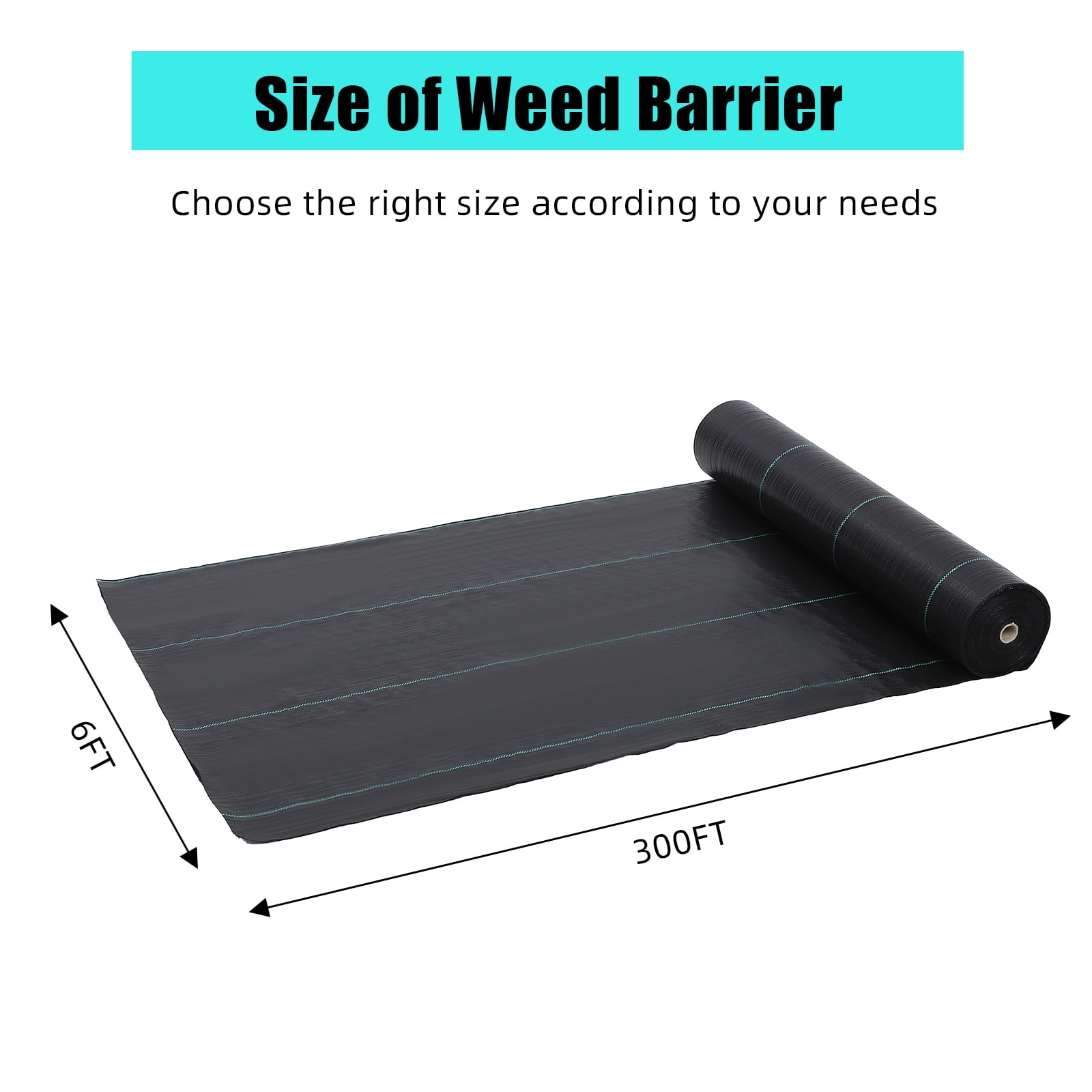 Kicctian 6ft x 300ft Weed Barrier Landscape Fabric, Heavy Duty 3.2oz PP Woven Weed Barrier Landscape Ground Cover, for Gardens & Driveways