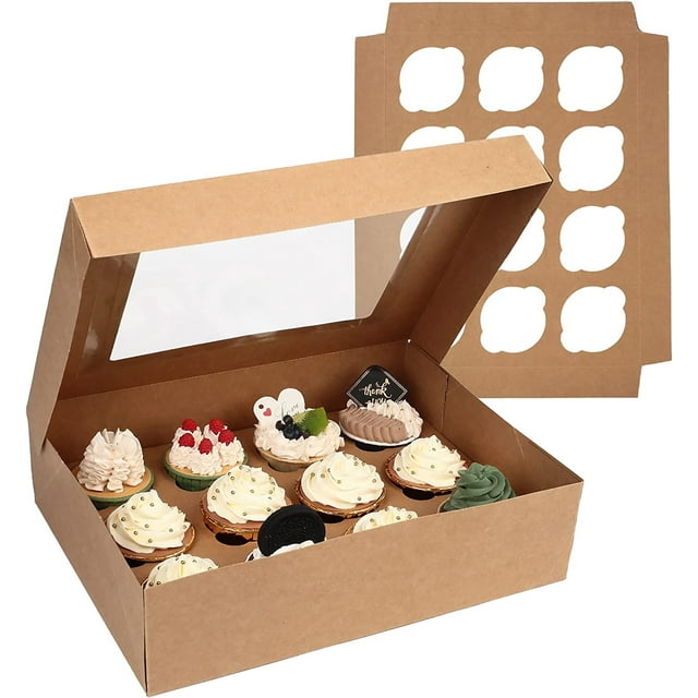 LotFancy 12 Count Cupcake Boxes, 20 Pack, Kraft Bakery Boxes with