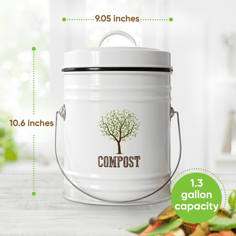 Vipush Kitchen Countertop Compost Bin with lid – Small, Includes Inner  Compost Bucket Liner & Charcoal Filter, Green