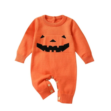 

Sunisery Baby Jumpsuit Long Sleeve Crew Neck Knit Romper Smile Face Sweater Halloween Baby Clothes