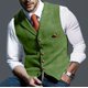 thumbnail image 1 of Chaleco de traje para hombre, chaleco formal de vestir a cuadros de lana de tweed con un solo pecho y corte entallado, 1 of 6