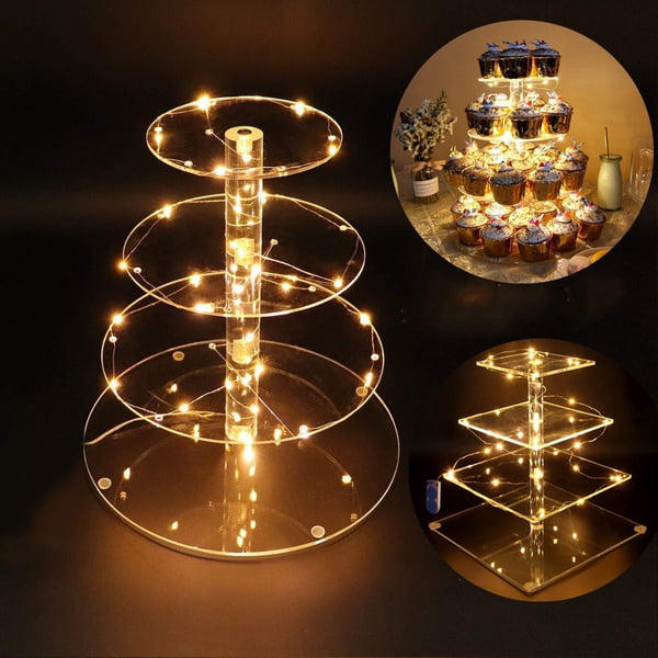 w/LED Lights 3/4 Tier Party Cake Cupcake Stand Tray Dessert Display Tower  US 