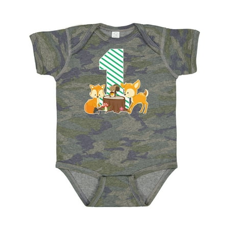 

Inktastic One Years Old with Woodland Animals Boys or Girls Baby Bodysuit