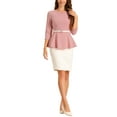 thumbnail image 2 of INSPIRE CHIC Peplum Tops for Women's 3/4 Sleeve Teacher Belted Elegant Business Work Blouse M Grey Pink, 2 of 6