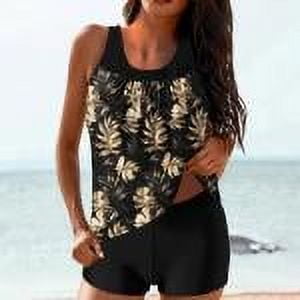 2 Piece Tankini Swimsuit with Shorts for Women Crew Neck Sleeveless Tank Top High Waisted Bottoms Summer Floral Swimwear