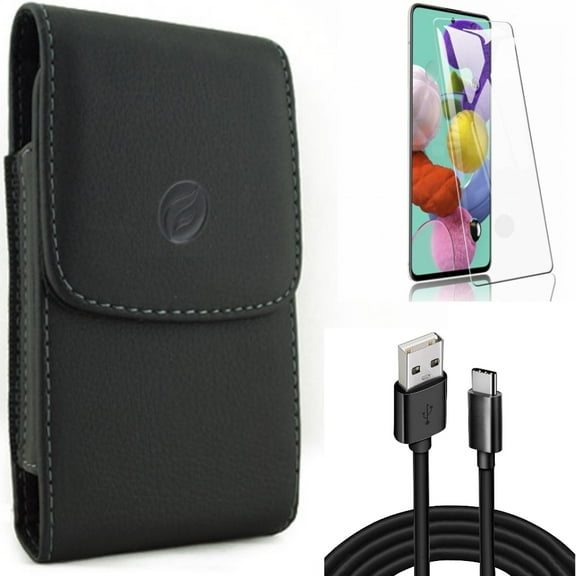 Case Belt Clip w 10ft USB Cable w Screen Protector for Samsung Galaxy S20 - Leather Holster, Type-C Charger Cord, Tempered Glass [Fingerprint Unlock] D1N fits Samsung Galaxy S20 Model