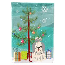 Merry Christmas Tree Shih Tzu Silver White Flag Canvas House Size