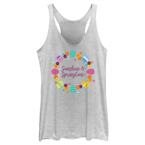 Women's Disney Easter Princess Eggs Sunshine & Springtime Racerback Tank Top White Heather 2X Large