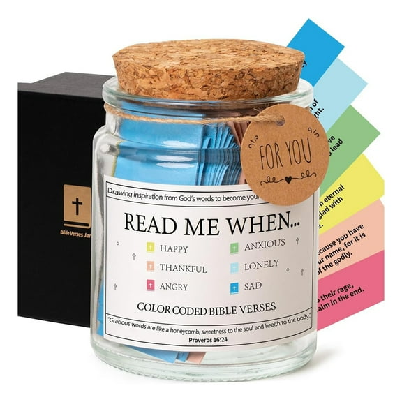 Bible Verse Jar, Read Me When Bible Verses Jar for Emotions and Feelings, Scripture Prayer Cards Hope Jar,Religious Graduation Gift, Bible Study Church Christian Gifts for Women Men Mom Dad Friend