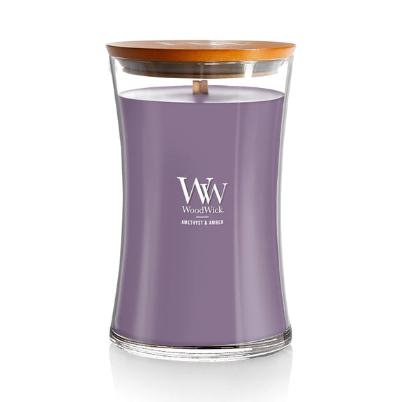 WoodWick Large Hourglass Scented Candle, Crackles as it Burns, Amethyst & Amber, 21.5 oz