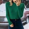 thumbnail image 3 of Yigetop Chandail à Col, pour Femmes et Hiver, Couleur Unie Rétro, Coupe Ajustée, Demi-Col Montant, Chandail à Enfiler, Chandail de Base, Chandails à Col Roulé pour Femmes Vert G, 3 of 5