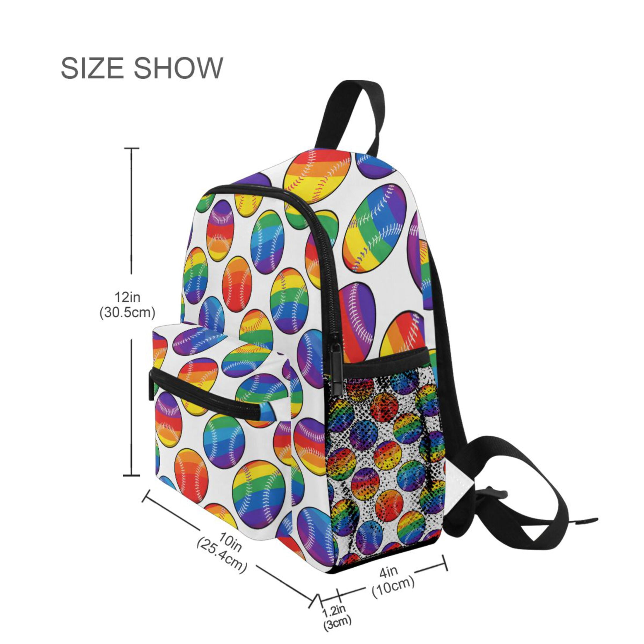 Rainbow Baseball White Background Pattern Mini Backpack Cute Small Backpack with Chest Strap and Whistle Ages 3-8