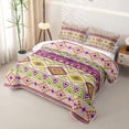 thumbnail image 3 of Castle Fairy Boho Tribal Band Twin Quilt Set 2 Pieces,Vintage Aztec Diamond Twin Coverlet Set,Purple Lime Cream,1 Bedspread and 1 Pillowcase, 3 of 7