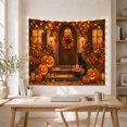 thumbnail image 5 of Black Cat on Pumpkin Porch with Lanterns, Whimsical Cottagecore Style for Cat Lovers, Autumn Wall Decor Halloween Gift, Tapestry Wall Hanging for Entryway and Dorm, 5 of 7