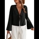 thumbnail image 2 of Camisa Y2K para Mujer, Blusa con Mangas Acampanadas y Cuello en V, Estilo Casual. Negro M, 2 of 8