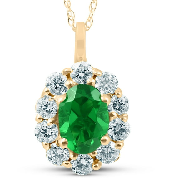 Pompeii 1 3/4ct Emerald & Genuine Diamond Halo Pendant 14K Yellow Gold (G/H,I1)
