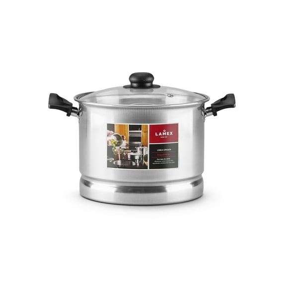 Vaporera Lamex de Aluminio 6.5 Litros Con Tapa de Vidrio