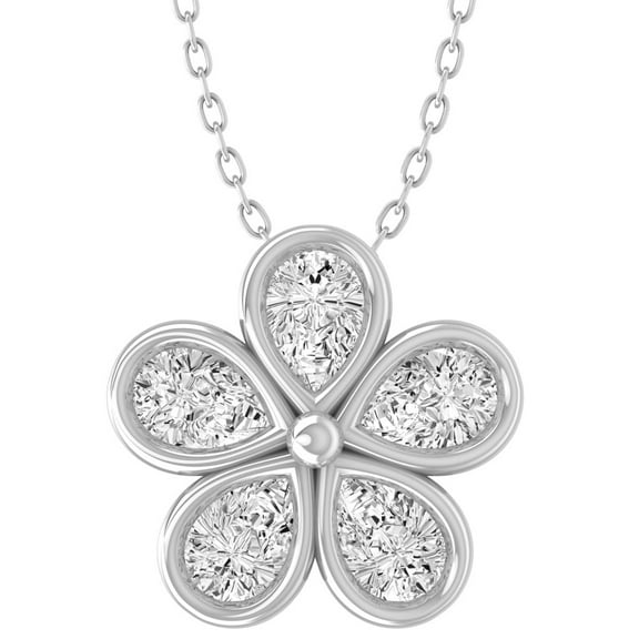 ARAIYA FINE JEWELRY 10K White Gold Pear-shape Lab Grown Diamond Flower Pendant with Silver Cable Chain Necklace 18" (1/2 cttw, D-F Color VS Clarity) 18"