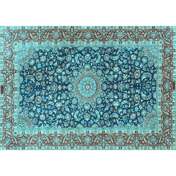 Ahgly Company Indoor Rectangle Medallion Light Blue Traditional Area Rugs, 2' x 5'
