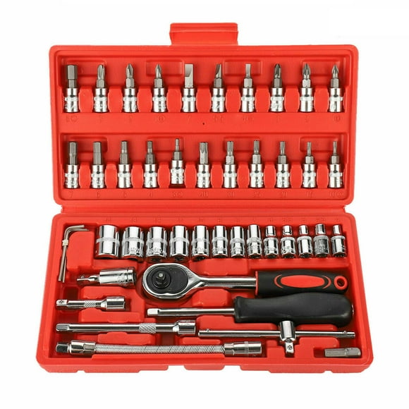 Amdohai Ensemble de 46 Pcs d'Outils de Douille à Cliquet, Tournevis à Entraînement Métrique 1/4 Pieds' avec Boîte