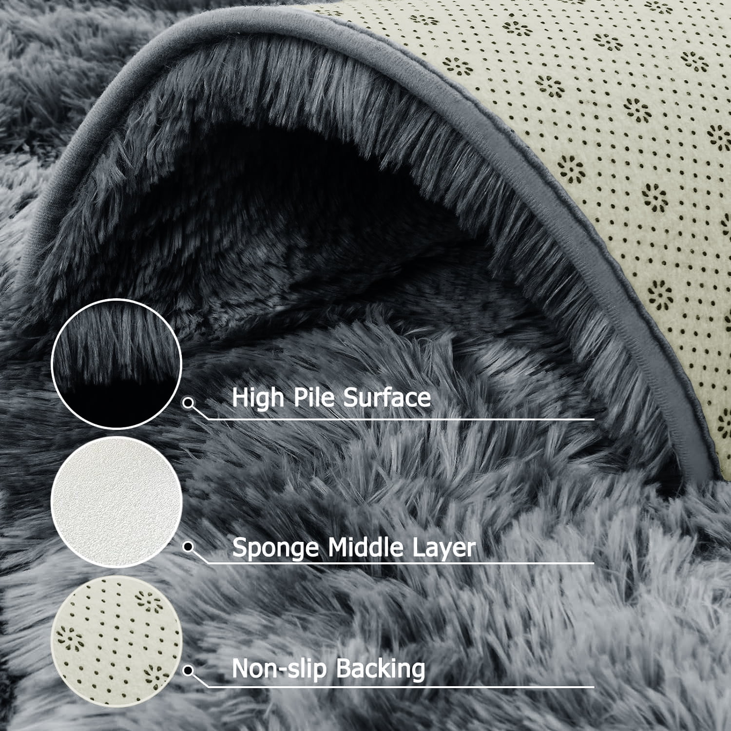 Debonair Super Soft Shaggy Rugs Fluffy Carpets 5x8 Feet Indoor Modern Plush Area Rugs for Living Room Bedroom Home Decor Upgrade Anti-Skid Rectangular Fuzzy Rug, Dark Grey
