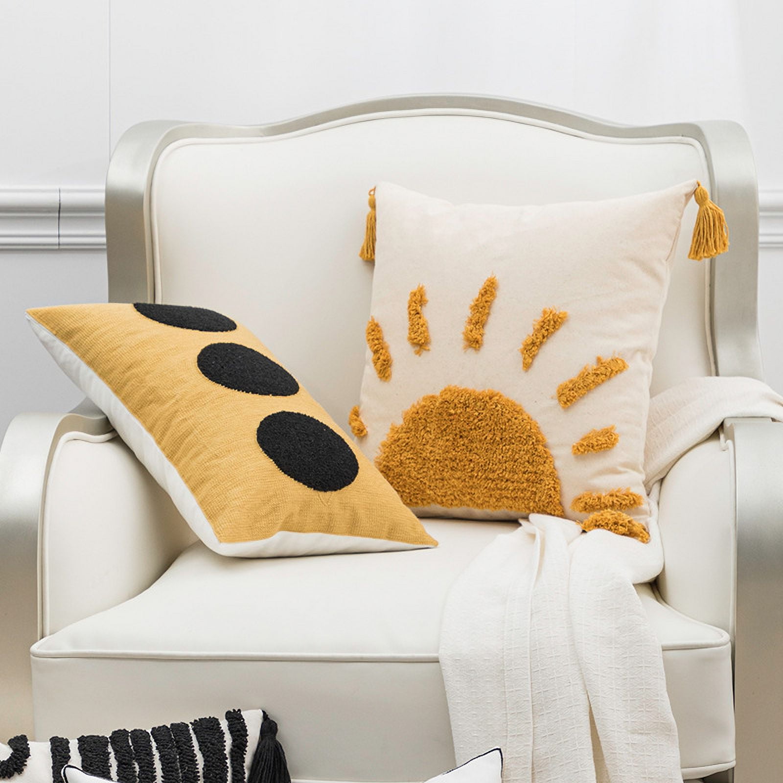 Hongchun Decorative Boho Throw Pillow Covers 18x18 Colorful Throw Pillow Covers Cotton Sun Tufted Pillows Cover Cases with Tassels for Couch Yellow White Walmart