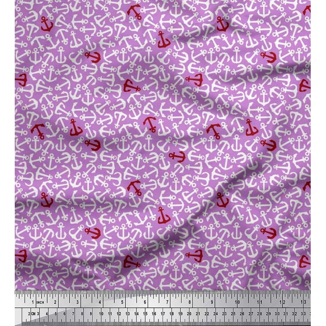 Soimoi Poly Georgette Fabric Anchor Hook Nautical Printed Craft Fabric by The Yard 52 Inch Wide