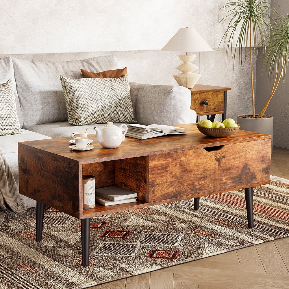 JOINSUN Wood Lift Top Coffee Table with Hidden Compartment and Adjustable Storage Shelf
