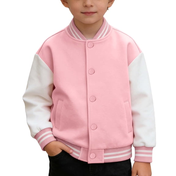 CAIVO Boys Stylish Baseball Jacket Color Long Sleeve Open Front Casual Coats Kids Unisex Outerwear Fashionable Dailywear
