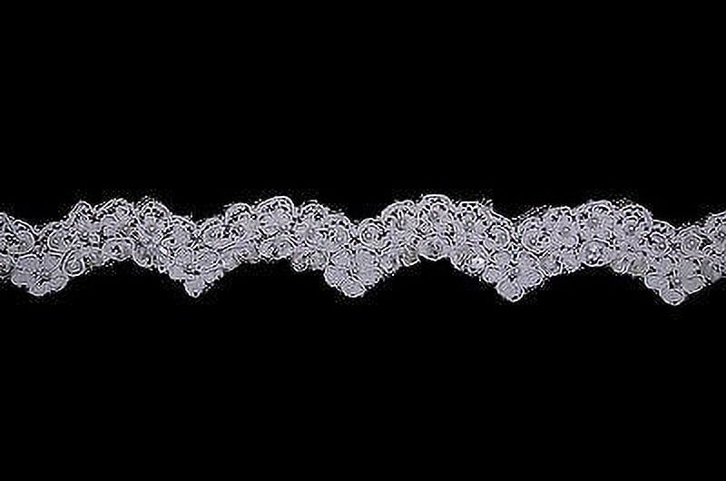 Lily 1.5" White Pearl Beading Sequins Floral Corded Raschel Lace Sewing by Yard