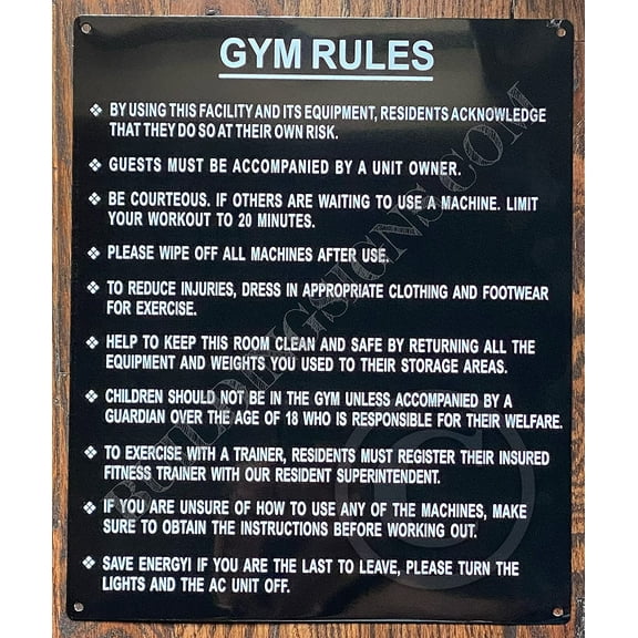Building Signs Gym Rules Rust Free Aluminum Sign