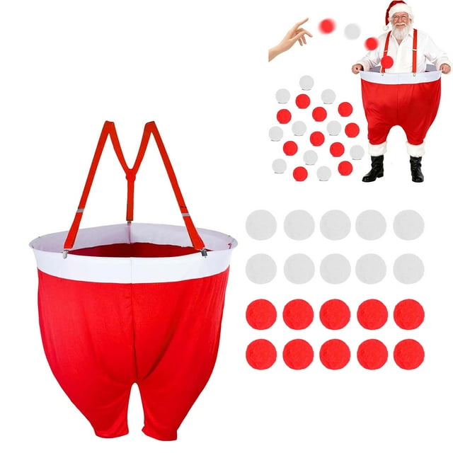 CY5O5ee Pantalon de Père Noël Jeux de Noël avec 10 Boules de Neige Rouges et 10 Boules de Neige Blanches Père Noël Pantalon Géant Jeu de Noël pour Adultes Fête Famille Cour Intérieur Extérieur