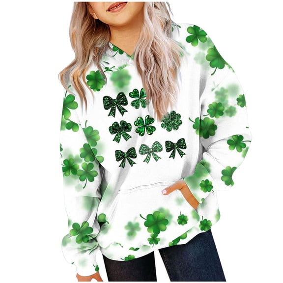 WQNVRNR Kids St Patrick's Day Hoodie- Casual Boys Girls Unisex Holiday Long Sleeve Print Sweatshirt Green Size 3