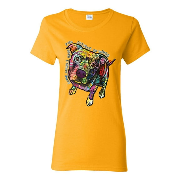 Dean Russo Some Angels Dog Lover Womens Graphic T-Shirt, Gold, Medium