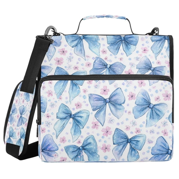 Zipper Binder 3 Rings Stationery Office Files Daily Organizer File Folder Storage Bag Cute Light Blue Bows Pattern
