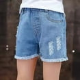 thumbnail image 6 of ATOGUTA Girls Stretchy Denim Shorts Ripped Ruffle Hem Elastic Waist Straight Leg Jean Shorts Blue, Size 3-12 Years, 6 of 6