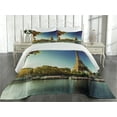 thumbnail image 2 of Ambesonne Eiffel Tower Quilted Coverlet 3 Pcs, Paris with Tower, King Size, Earth Yellow Green Blue, 2 of 4