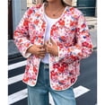 thumbnail image 6 of Warm Quilted Jackets for Women Long Sleeve Floral Print Button Down Jacket Coats with Pockets Coral Color XL, 6 of 10