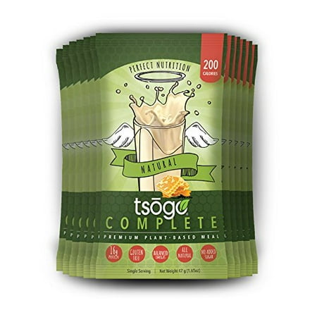 Tsogo 12 Complete Pack, saveur naturelle (miel, soja, sans gluten et sans produits laitiers, riche en fibres et protéines, Faible teneur en calories et glucides, substitut de repas Shake, seulement 200cal / SERV (1 Box-12 portions individuelles)