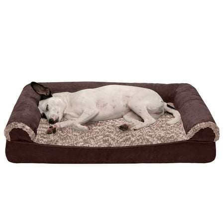 UPC: 0842229124248 | FurHaven Pet Products Two-Tone Faux Fur & Suede Cooling Gel Memory Foam Sofa-Style Pet Bed for Dogs & Cats – Espresso Medium