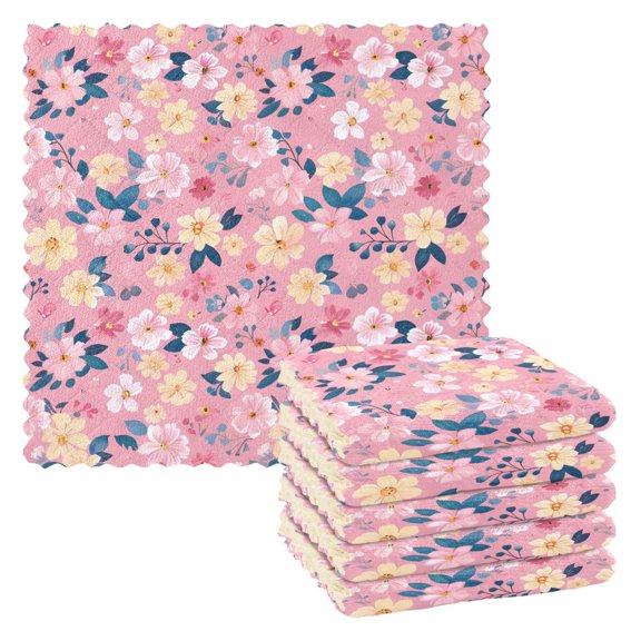 6 Pieces of Kitchen Towels 11x11Inch Kitchen Dish Cloths Kitchen Dish Towels Reuseable Cleaning Cloths Seamless Flower