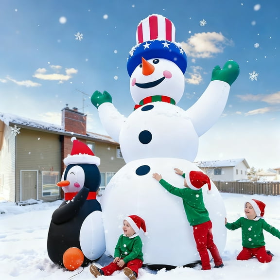Relunch 26FT Giant Inflatable Snowman with Penguin Outdoor Christmas Decoration with 750W Blower
