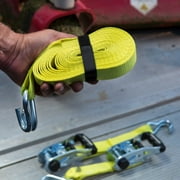 SmartStraps RatchetX 1.5 x 14ft Commercial Tie Down Strap, Yellow, 2 Pack - 1,677lb SWL