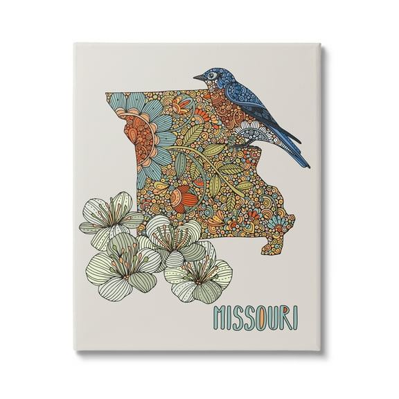 Stupell Industries Missouri Bluebird State Flower Blossoms Intricate Patterns Graphic Art Gallery Wrapped Canvas Print Wall Art, Design by Valentina Harper