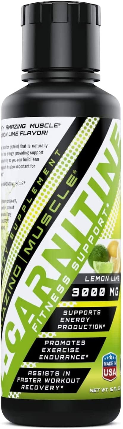 Amazing Muscle L-Carnitine 3000 16 Fl. Oz - Supports Energy Prediction -Promotes Exercise Endurance -Supports Fast Recovery from High Intensity Workouts (Lemon Lime)