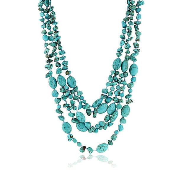 Gem Stone King 20 Inch Stunning 3 Strands Green Simulated Turquoise Necklace with Toggle Clasp